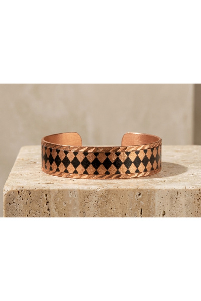 Erol Bakır Copper Baklava Patterned Adjustable Clamp Bracelet