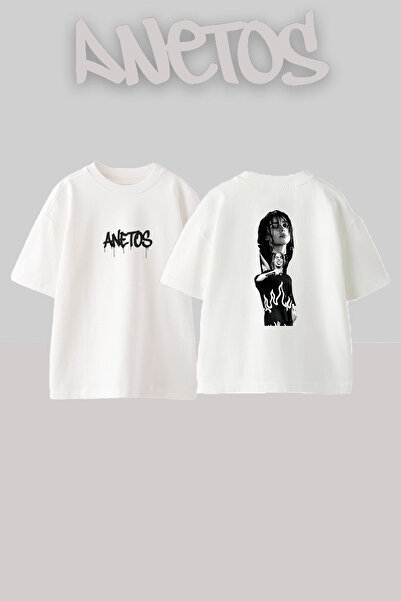Anetos Billie Eilish_162 Design Printed Oversize White T-Shirt