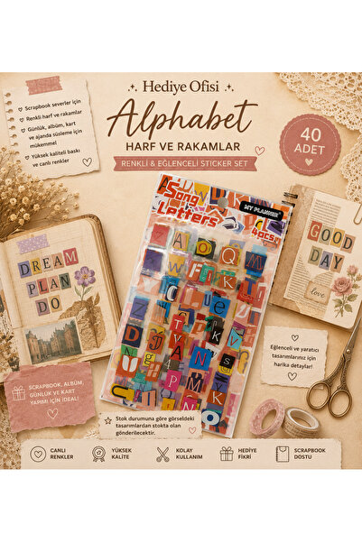 hediyeofisi Scrapbook Şeffaf Sticker 4 Sayfa Alphabet Bullet Journal, Harfli,...