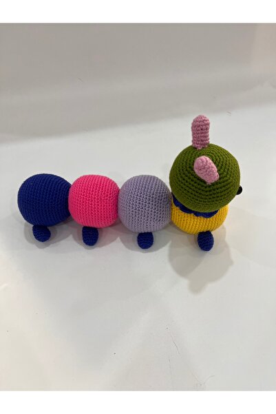 TOIVOS El Yapımı Amigurumi Tırtıl Oyuncak - Örgü Bebek Odası Süsü, Renkli 24 cm