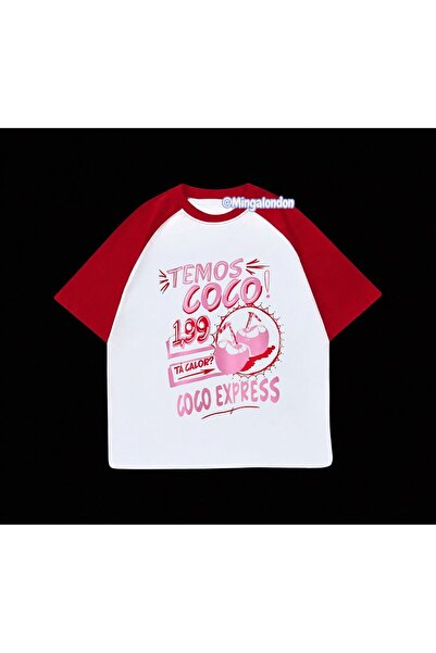 Minga London Temos Coco Printed Red Raglan Sleeve T-Shirt