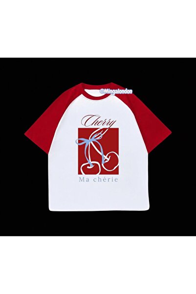 Minga London Cherry Ma Cherie Printed Red Raglan Sleeve T-Shirt