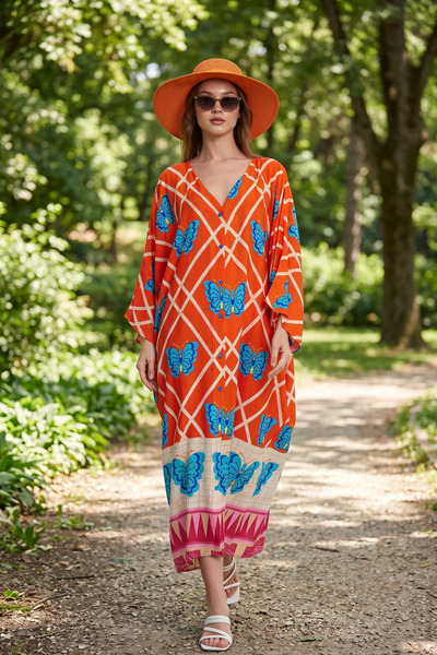 Pure Class Butterfly Pattern Buttoned Oversize Dress |   One Size |   Std Size