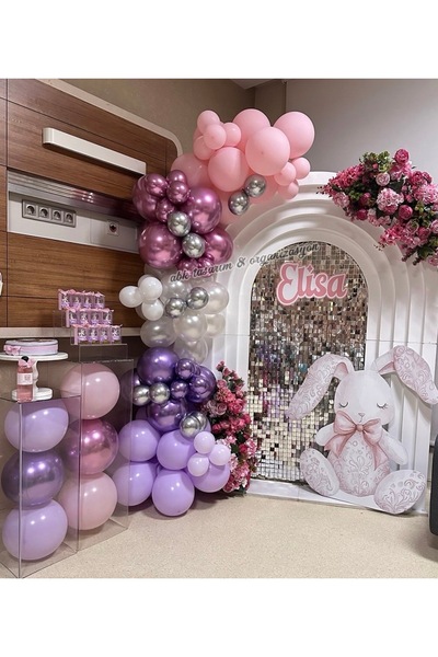 Çemrek Süs Parti Lilac Pink Purple White Balloon Chain Set of 100