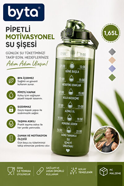 BYTA 1.65 L Motivational Water Bottle with Straw – with Time Marker, Locking ...