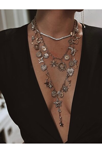 Xui Vintage Zra Marka Model 2’li Güneş Ay Charm Kolye/Çoklu Tasarım Kolye