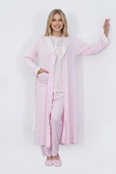 Mecit Pijama Mecit 6397 Pink Women's Long Robe Pajama Set