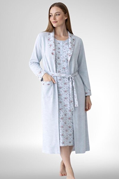 Mecit Pijama Mecit 6312 Blue Women's Plus Size Dressing Gown Nightgown Set