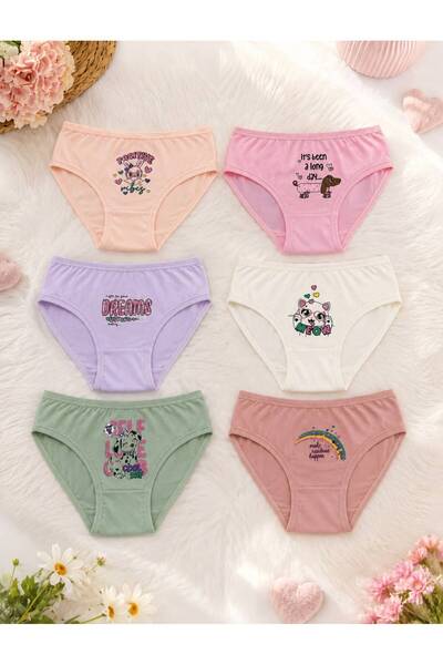 HB TREND 6-Pack Colorful Patterned Soft Matte Colored Cute Girls' Briefs (Und...