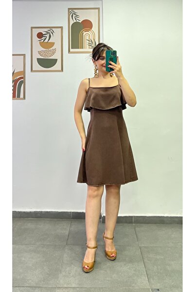 bydenizcollection Dress with Adjustable Straps and Flounce Collar and Stitchi...