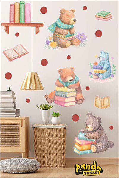 PANDA SOKAĞI Medvedi čitaju knjige Naljepnica Biblioteka Naljepnica Samoleplj...