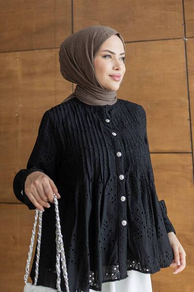 Nes Moda Kadın Önü Düğme Detaylı Fisto Brode Tesettür Gömlek