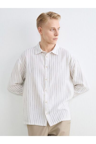 LC Waikiki Lcw Vision Ecru Regular Fit Striped Muslin Men's Shirt