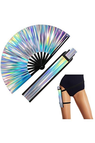 Choice 12.99 inches Sparkling Glitter Large Rave Folding Hand Fan with Holste...
