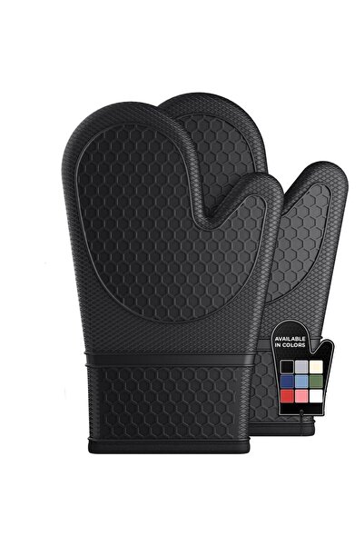 Choice Black Silicone oven mitts, set of 2, heat resistant oven mitts with so...