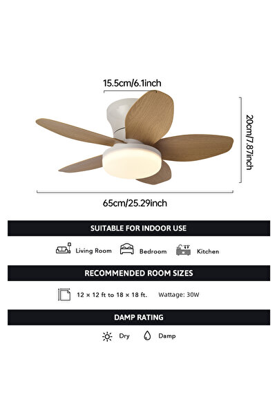 choice2 85-265V Wood color 25 inch Ceiling Fans with Lights and Remote,Flush ...