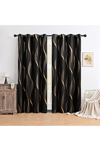 Choice Grommet Top W100cmxH130cm 1PC black 1PC 100% blackout hot stamping wav...