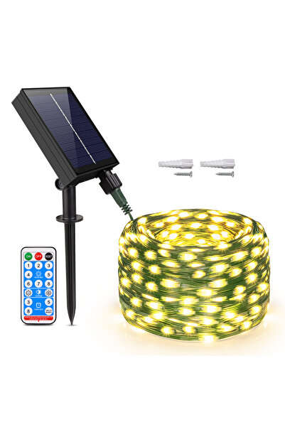 Choice5 أضواء LED خارجية تعمل بالطاقة الشمسية بطول 10 أمتار بلون أبيض دافئ - ...