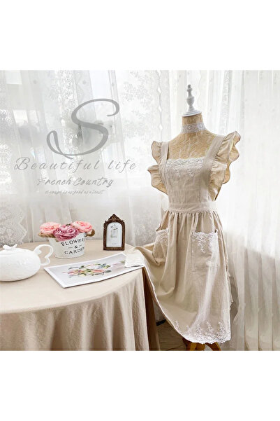 Choice1 Beige Female Women Apron Cotton Linen Aprons Dress Garden Cafe Kitche...