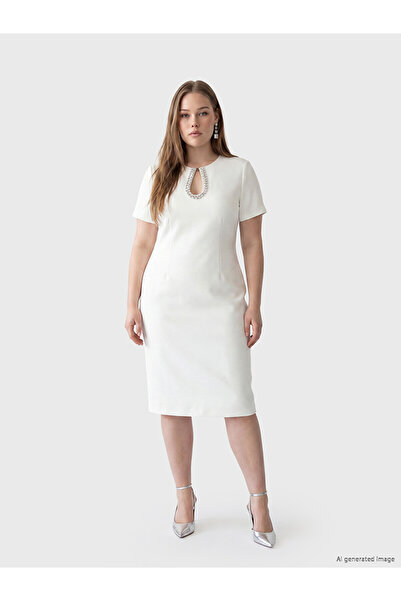 LC Waikiki Peak New Season Crew Neck Stone Embroidered Dress