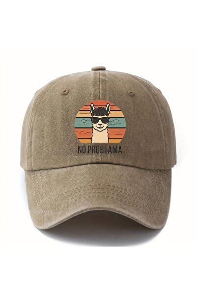 Choice4 Adjustable Khaki Male and female cartoon alpaca baseball cap with cur...