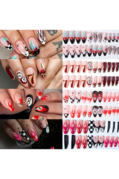 Choice 4gg1054 أظافر صناعية بتصميم زهور 96 قطعة (4 أنواع مختلطة) أظافر لوزية ...