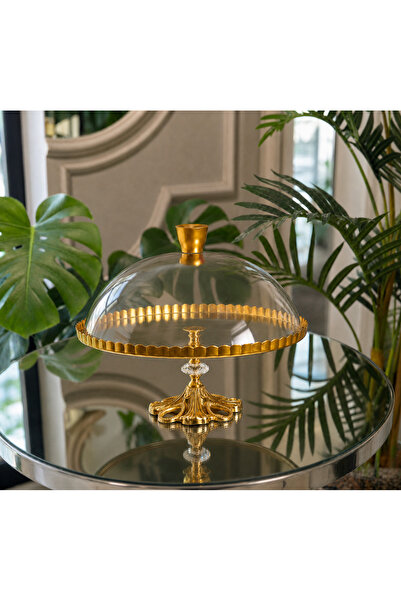Elta Collection Premium Patentli Gold Ayaklı Cam Sunumluk | Pasta, Kahvaltılı...