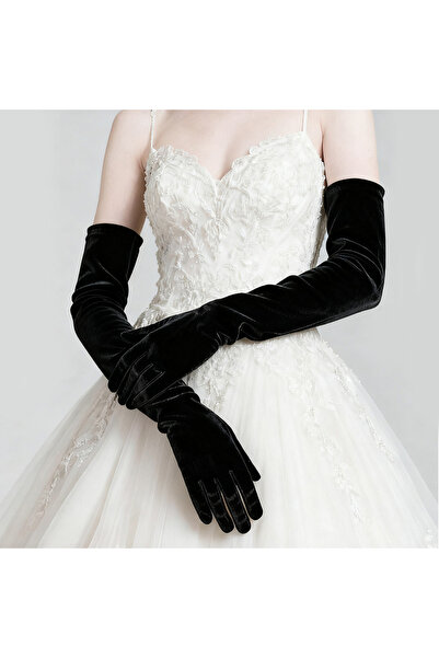 choice2 One Size Black Elegant Velvet Solid 53cm Long GlovesWomen Fluffy Glov...