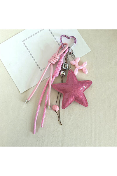 Choice pink 2025 New PU Leather Starfish Bag Charm Cute Decorative Keychain D...