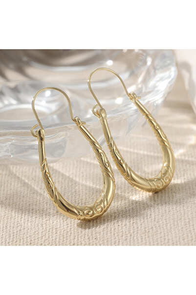 Choice T1218 Bohemian Style Carved Golden Plated Hoop Earrings for Women's Fa...