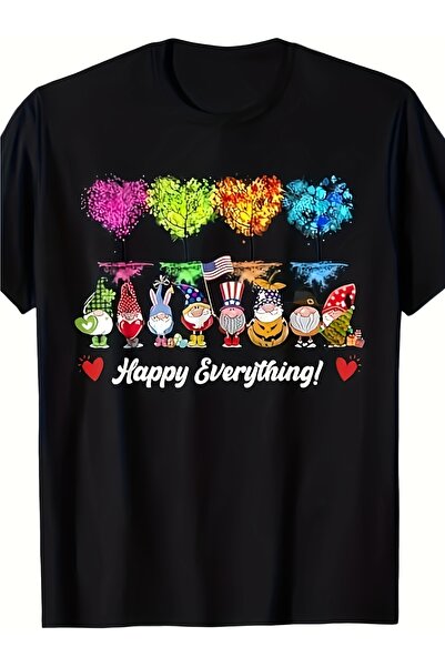 23 nisan كل شيء! تي شيرت بتصميم جرافيك أسود بطبعة Happy Everything Party مع أ...