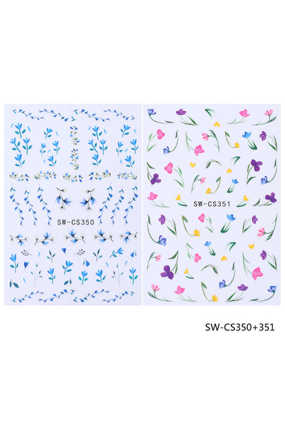 choice2 SW-CS350 351 2pcs Spring Summer Florals Nail Stickers Blue Flower Pet...