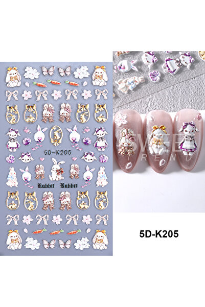 Choice1 ملصقات أظافر ثلاثية الأبعاد 5D-K205 SWEET TREND-5D بتصميم أرنب لطيف ذ...