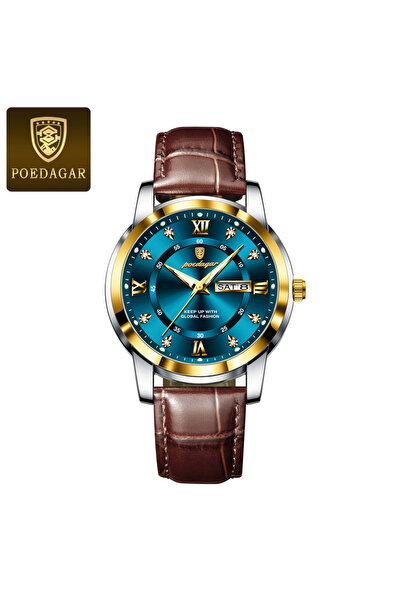Choice4 936 Gold Blue Top Luxury Man Watch Date Week Waterproof Luminous Leat...