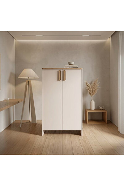 Serçedesign 2 Kapaklı 5 Raflı Çok Amaçlı Dolap Beyaz-Safir Meşe 137cm x 80cm ...