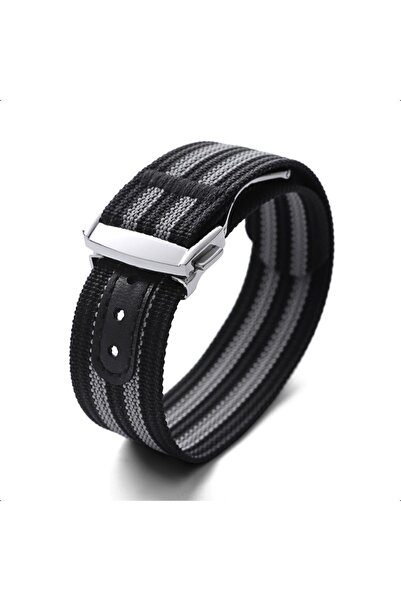 Choice23 Silver Buckle 20mm Black Grey Nylon Canvas Straps Watchband for Tudo...