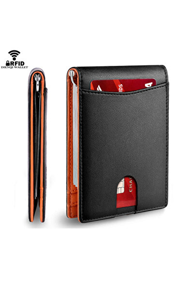 Choice3 Black Orange Rfid Holder Men Wallets Money Clip Luxury Slim Thin Mini...