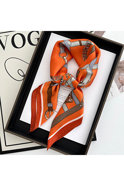 Choice1 FJ918-1-Orange Luxury 70*70cm Square Scarf for Women Soft Satin Necke...