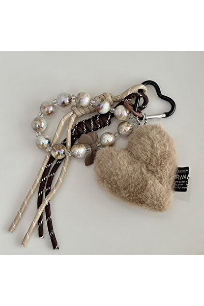 Choice coffee Fashion Fluffy Heart Keychain Braided Rope Bag Pendant Keyring ...