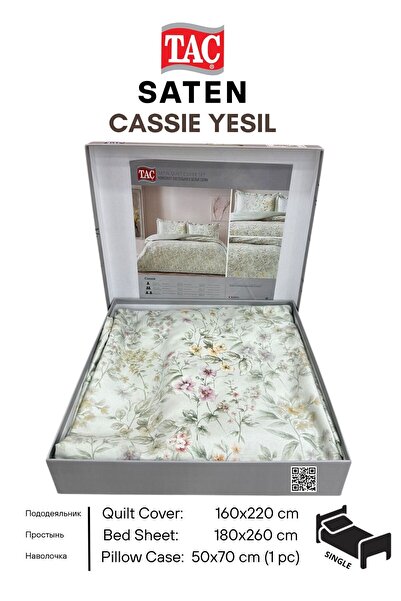 Taç Cassie yesil Saten Tek Kişilik Nevresim Takımı