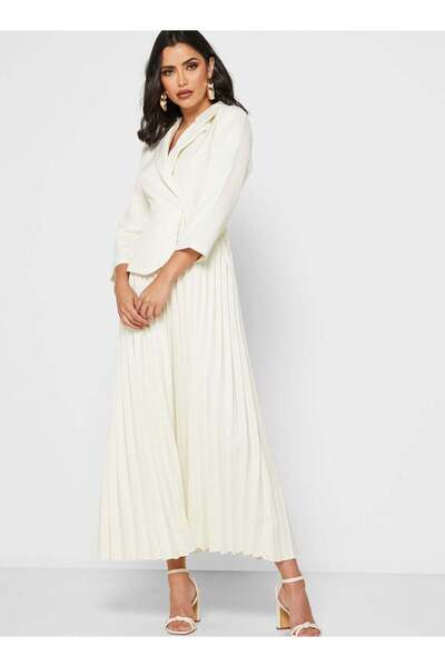 Khizana Wrap Front Pleated Skirt Maxi Dress Ivory