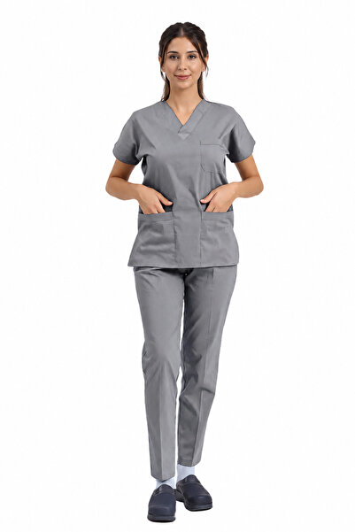 Brl Üniforma [Logosuz] Gray / Neutral Gray Lycra Doctor and Nurse Uniform Uni...