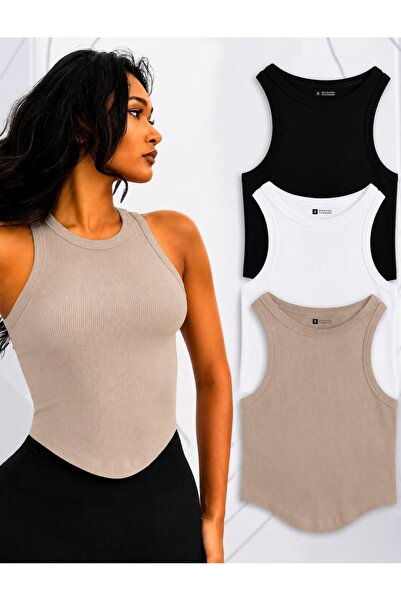 MİLYA&GYM Women's 3-Pack Cotton Ribbed Fabric Body-Fitting Skirt Oval Cyclic ...