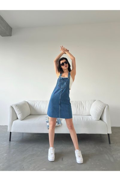 ÇEÇİM Kadın Denim Salopet Elbise