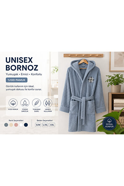 by ballı biocotton 12-16 Yaş Unisex Kapüşonlu Pamuklu Bornoz