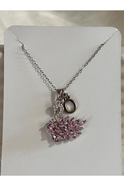 bijoux uniques 316L Steel Pink Zircon Stone Swan O Letter Necklace