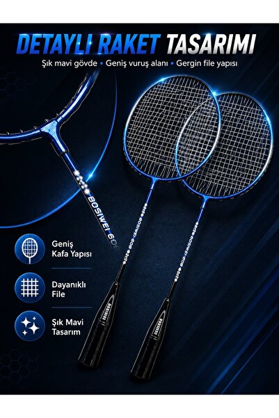 SLİPT Pro-606 Badminton Seti 2 Raket 3 Top Taşıma Çantalı Badminton Raketi Ve Top Seti