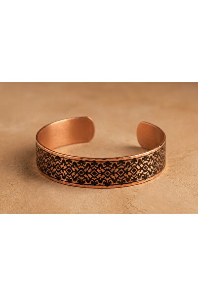 Erol Bakır Copper Ottoman Geometric Patterned Adjustable Clamp Bracelet
