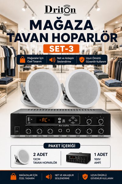 DRİTON MAĞAZA 2'LI 13CM BEYAZ TAVAN HOPARLÖR SET-3