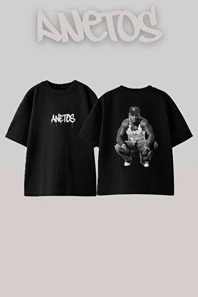 Anetos 50 Cent_67 Dizajn Tiskana Oversize Crna Majica